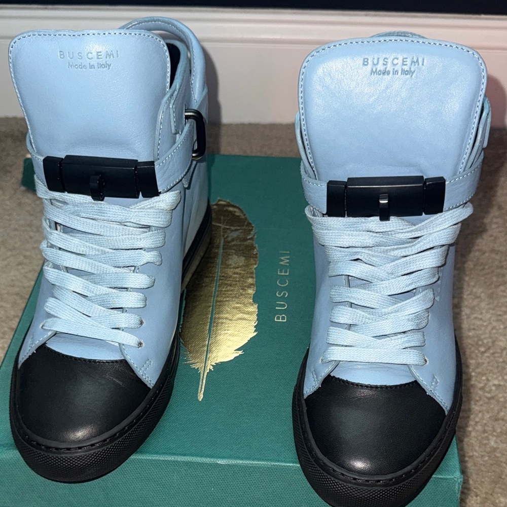 Buscemi Women's Light Blue and Black Sneakers 39.